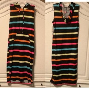 NWT Bobbie Brooks Ladies XL hooded dress, kangaroo pocket, striped, stretchy